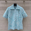 GUCCI Gucci Knitted Polo Short-sleeved Top Blue Wool