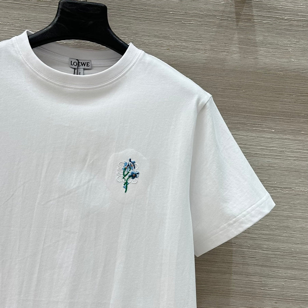 Loewe Floral Embroidered Short-sleeved T-shirt White Cotton