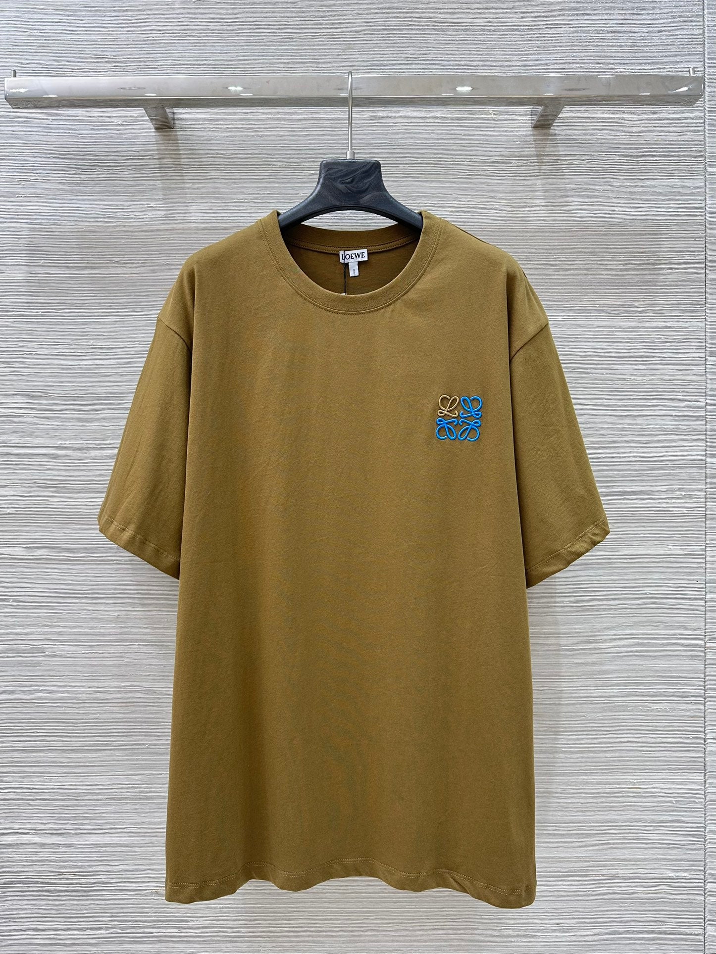 Loewe 25 Floral Embroidered Short-sleeved T-shirt Olive Brown Cotton