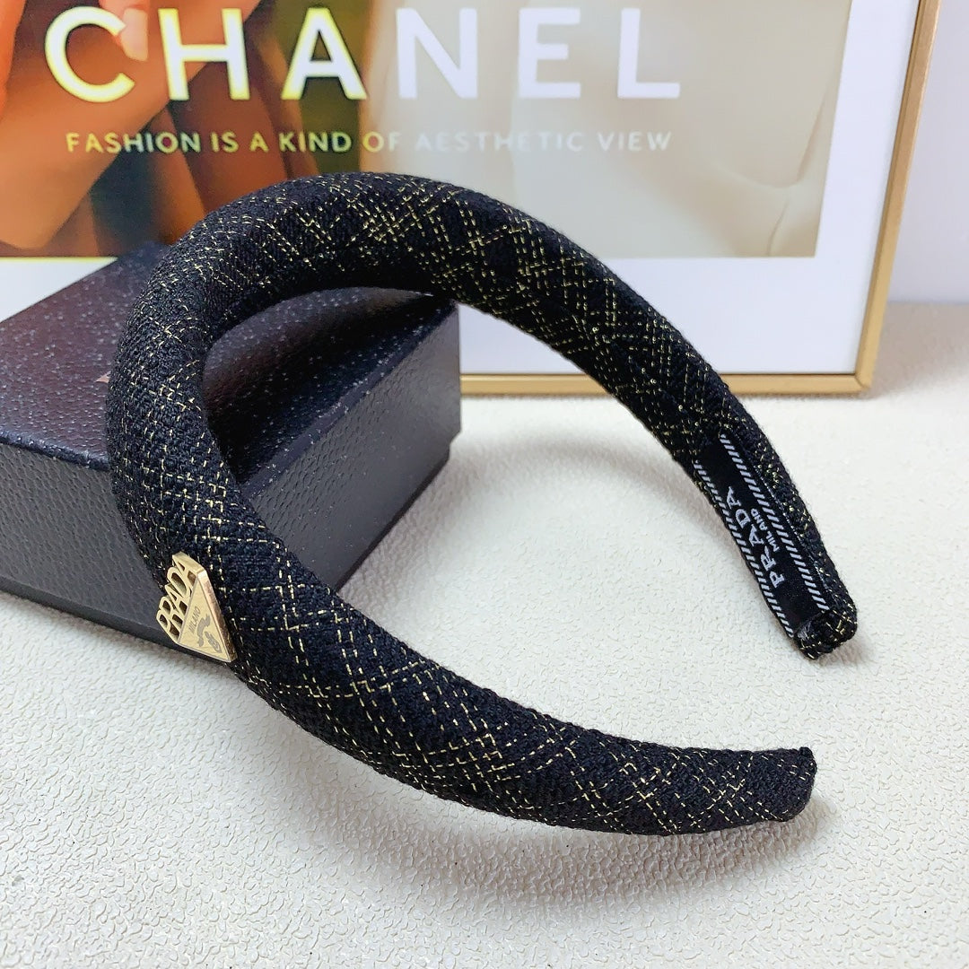 PRADA THICK HEADBAND IN BLACK TWEED 174106