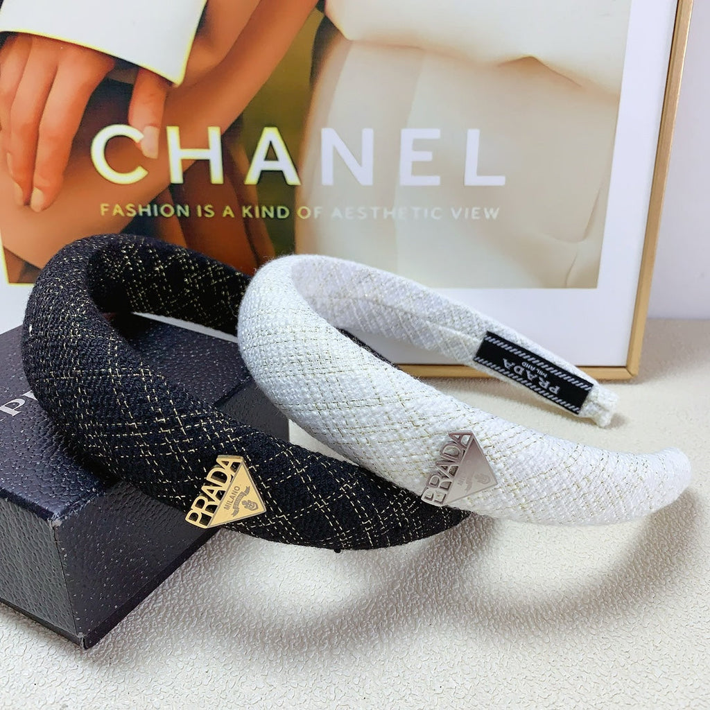 PRADA THICK HEADBAND IN BLACK TWEED 174106