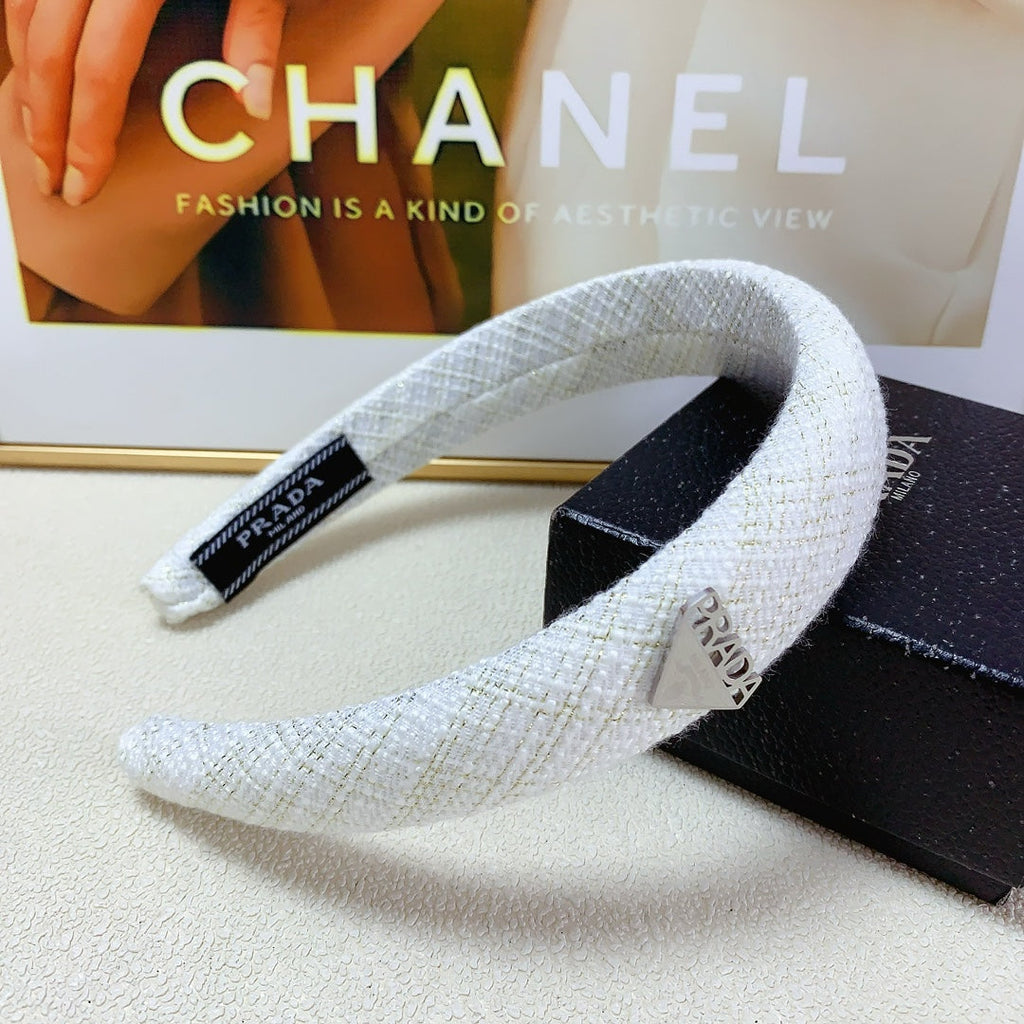 PRADA THICK HEADBAND IN WHITE TWEED 174106