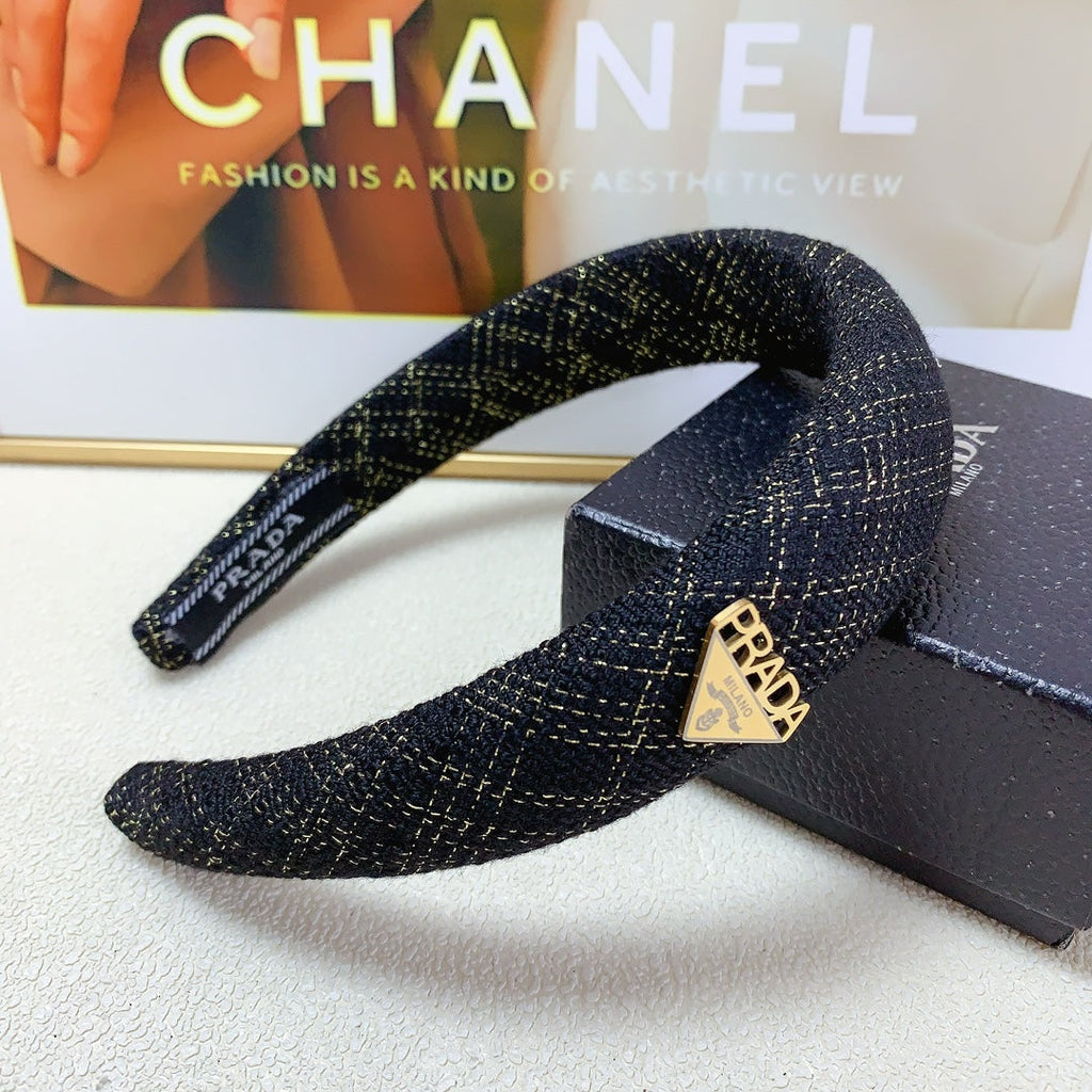 PRADA THICK HEADBAND IN BLACK TWEED 174106