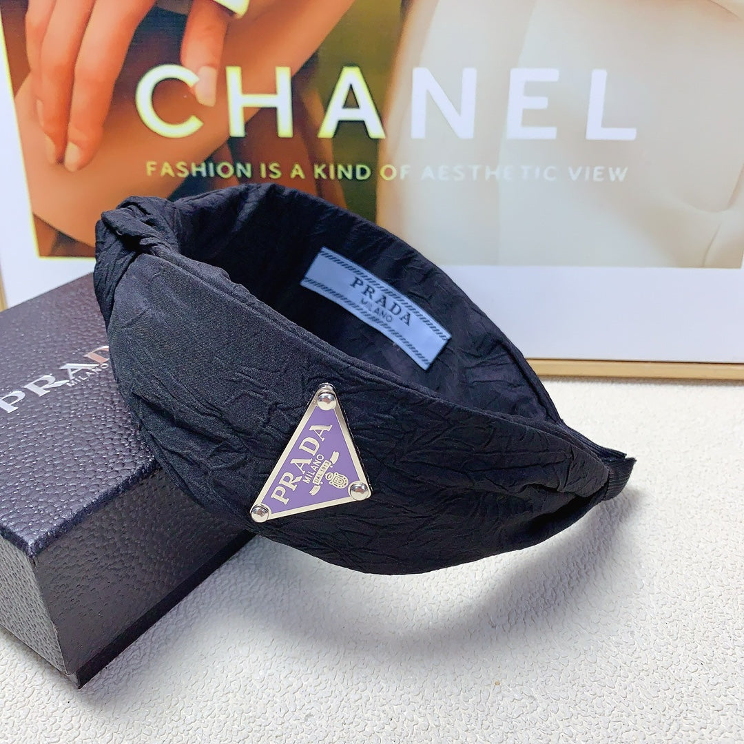 PRADA HEADBAND IN BLACK WRINKLED FABRIC 258838