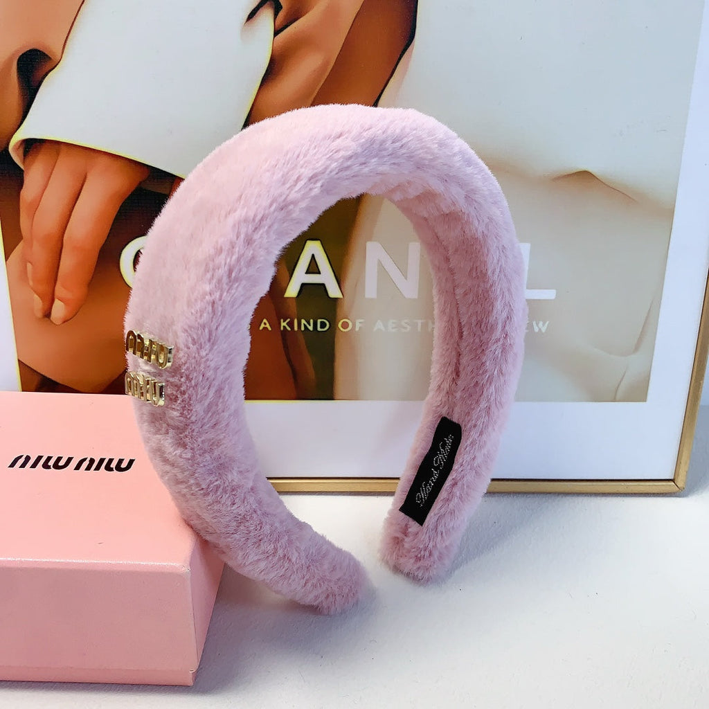 HEAD BAND IN PINK RABBIT FUR