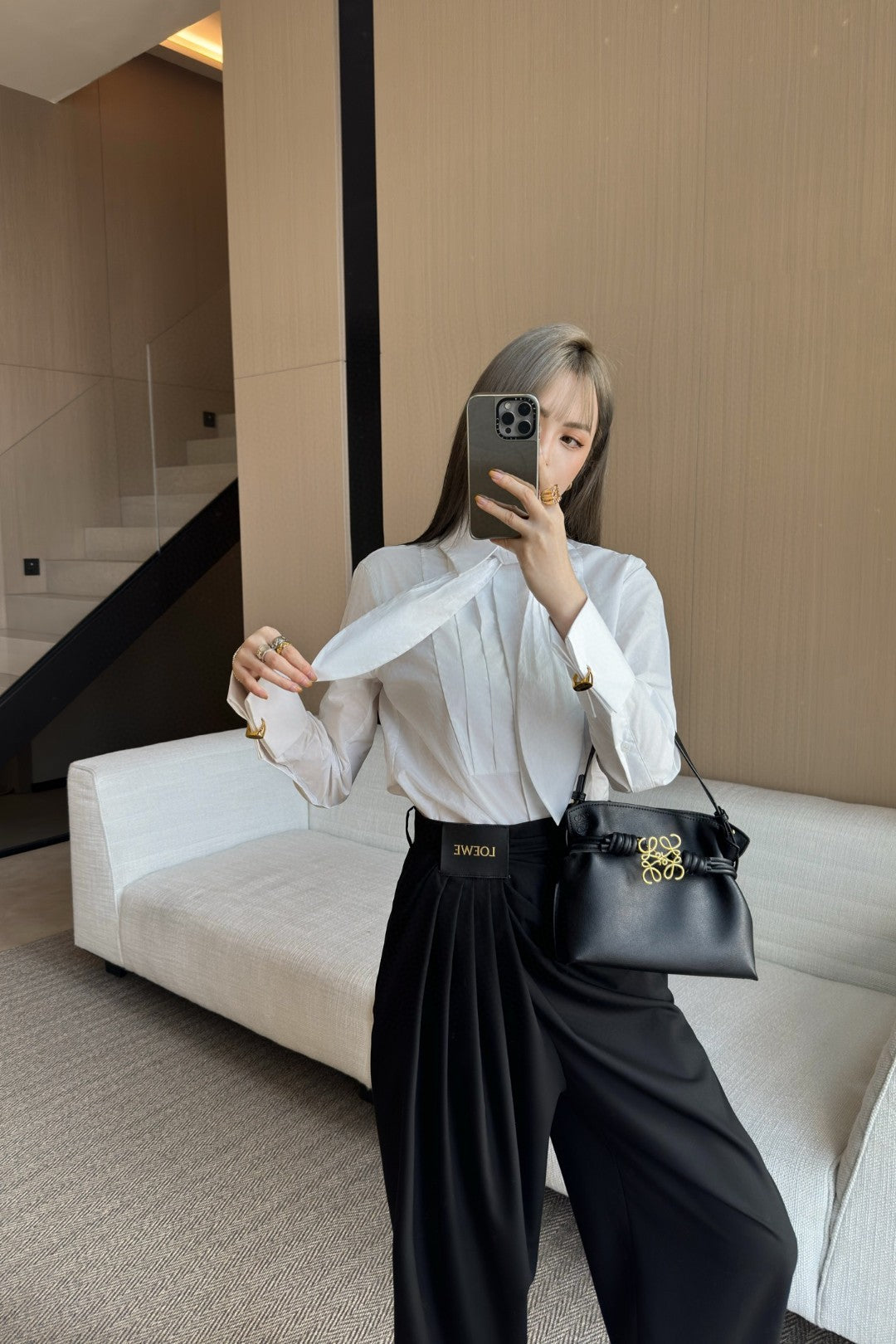 LOEWE BLACK GATHERED-WAIST PANTS