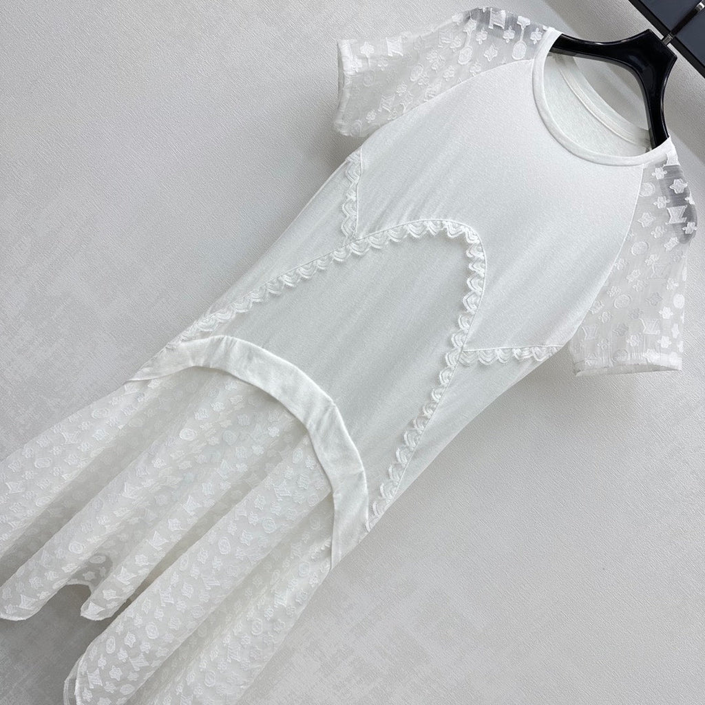 LOUIS VUITTON LV WHITE COTTON SHORT-SLEEVE DRESS 263735