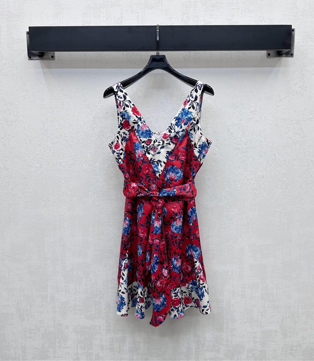 LOUIS VUITTON LV SLEEVELESS V-NECK DRESS WITH WAIST TIE 263818
