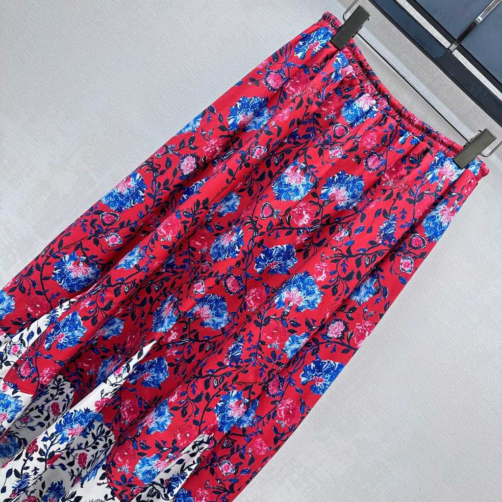 LOUIS VUITTON LV FLORAL SILK SKIRT IN RED