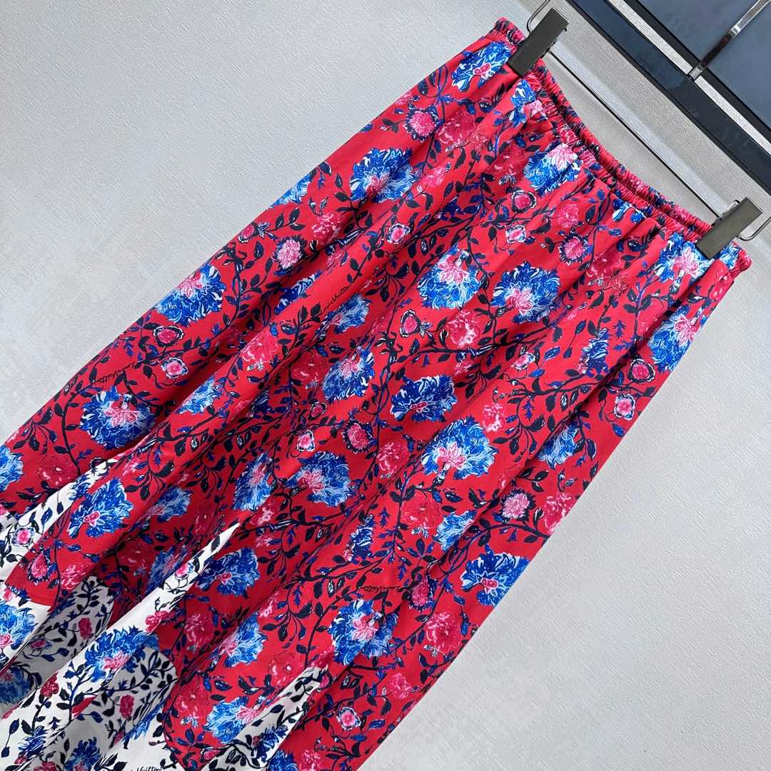 LOUIS VUITTON LV FLORAL SILK SKIRT IN RED
