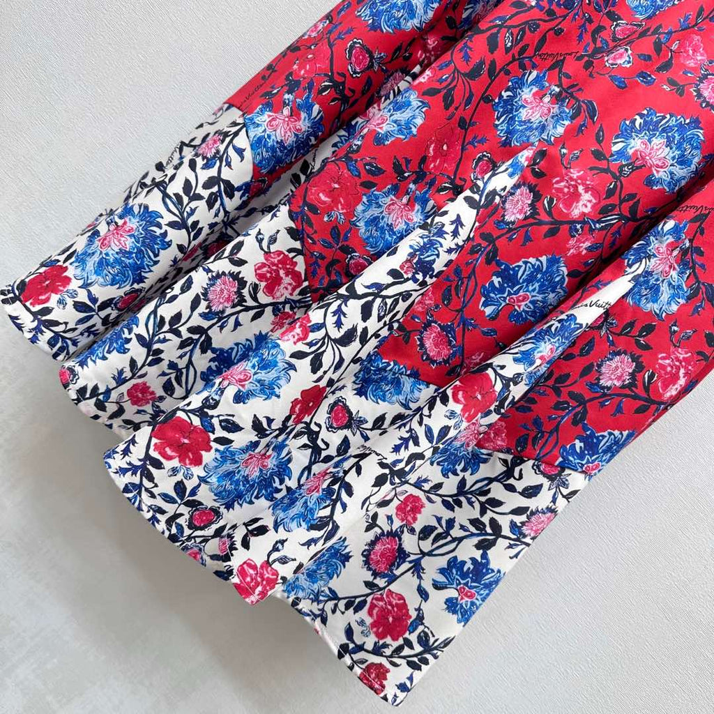 LOUIS VUITTON LV FLORAL SILK SKIRT IN RED
