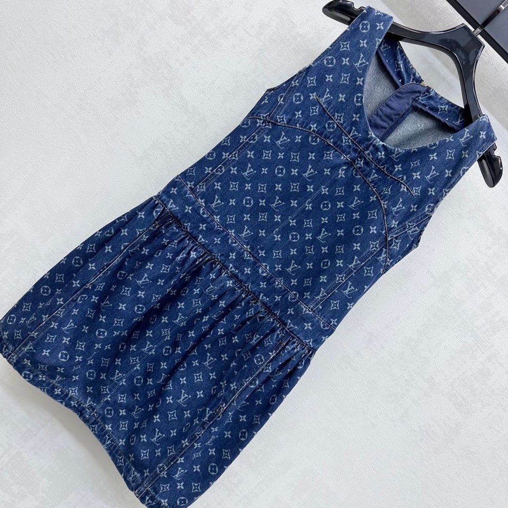 LOUIS VUITTON LV DENIM SLEEVELESS ROUND-NECK DENIM BLAZER DRESS 274793