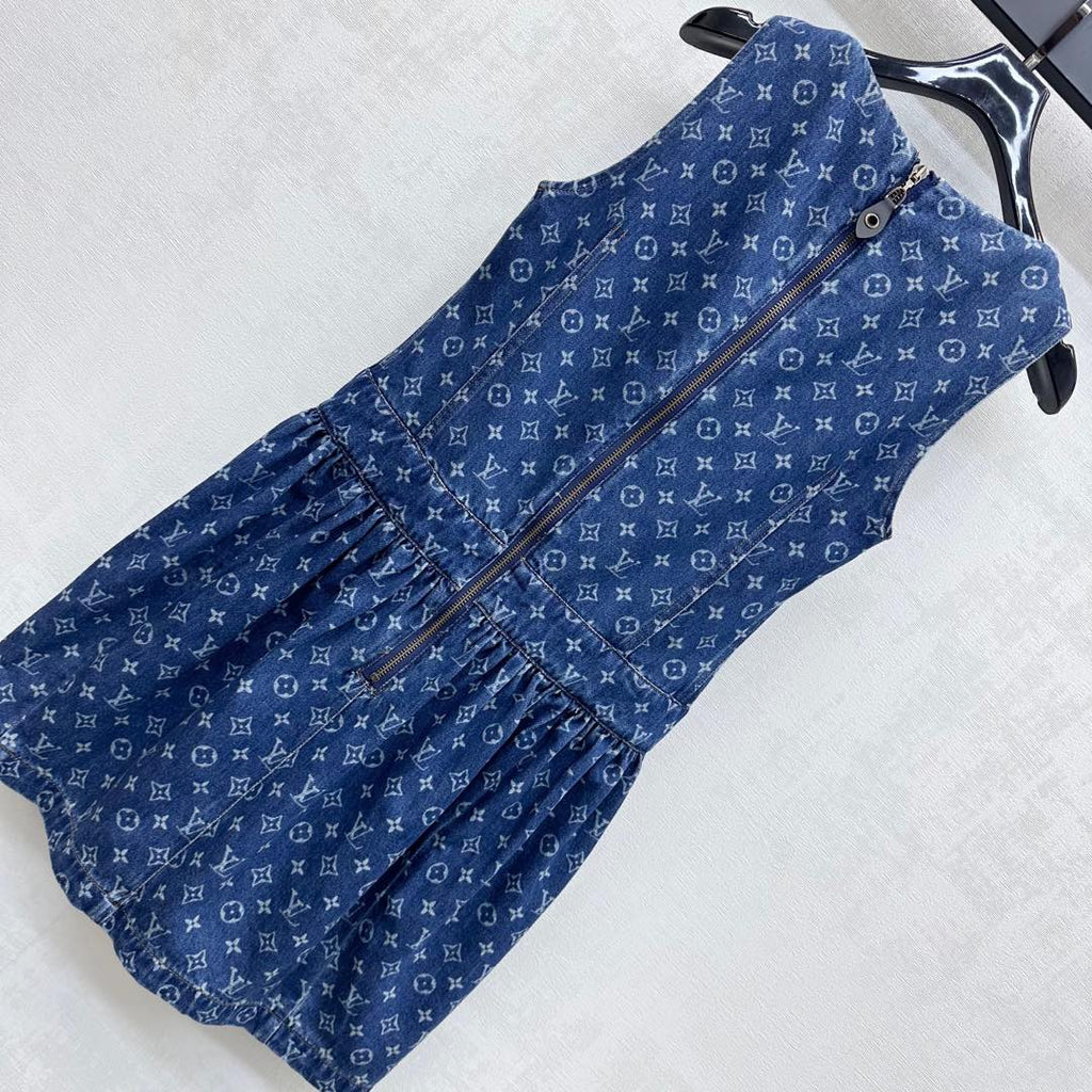 LOUIS VUITTON LV DENIM SLEEVELESS ROUND-NECK DENIM BLAZER DRESS 274793