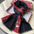 GUCCI SCARF 200 CM IN BLACK MIX RED CASHMERE WITH EMBROIDERED BEE 407516