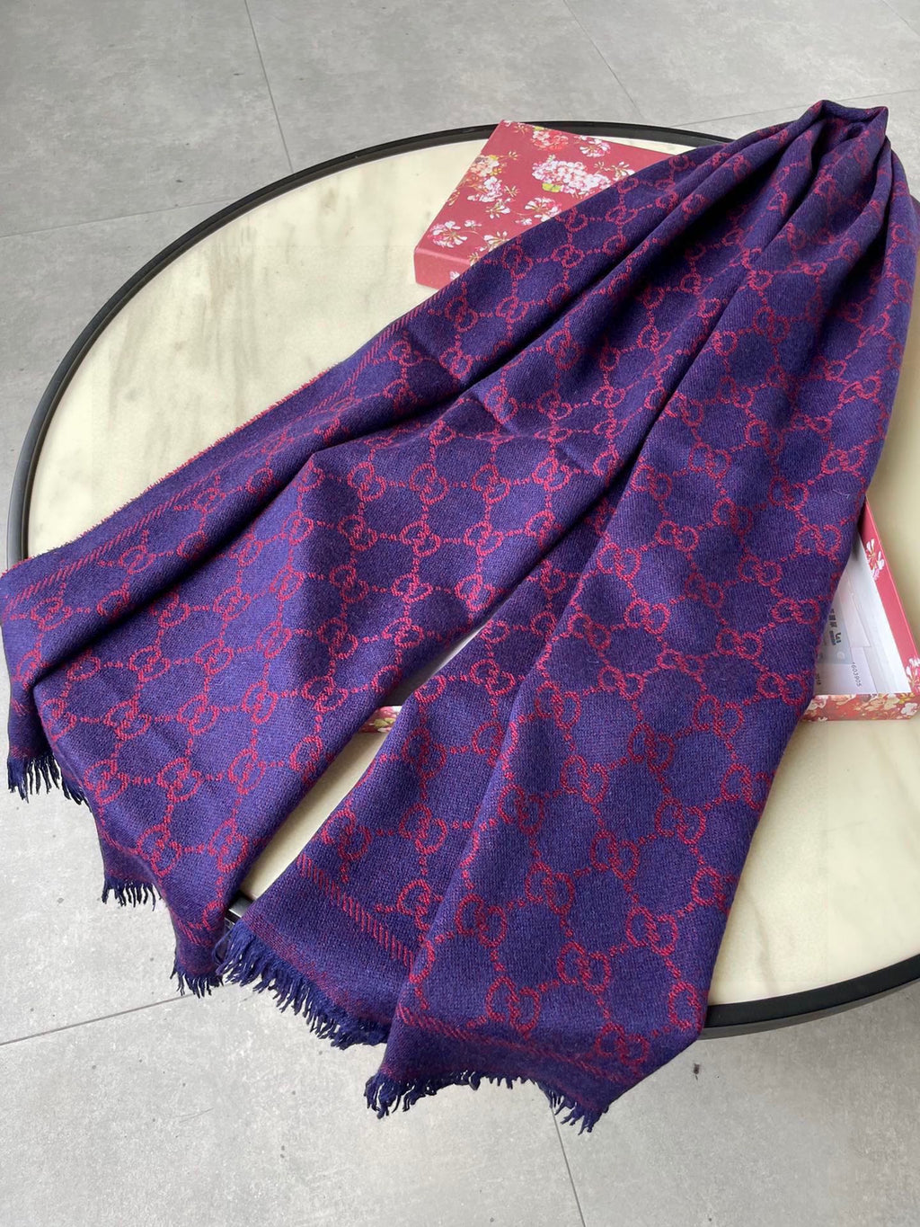 GUCCI SCARF 180 CM IN VIOLET PURPLE  PATTERN MONOGRAM WOOL 407526