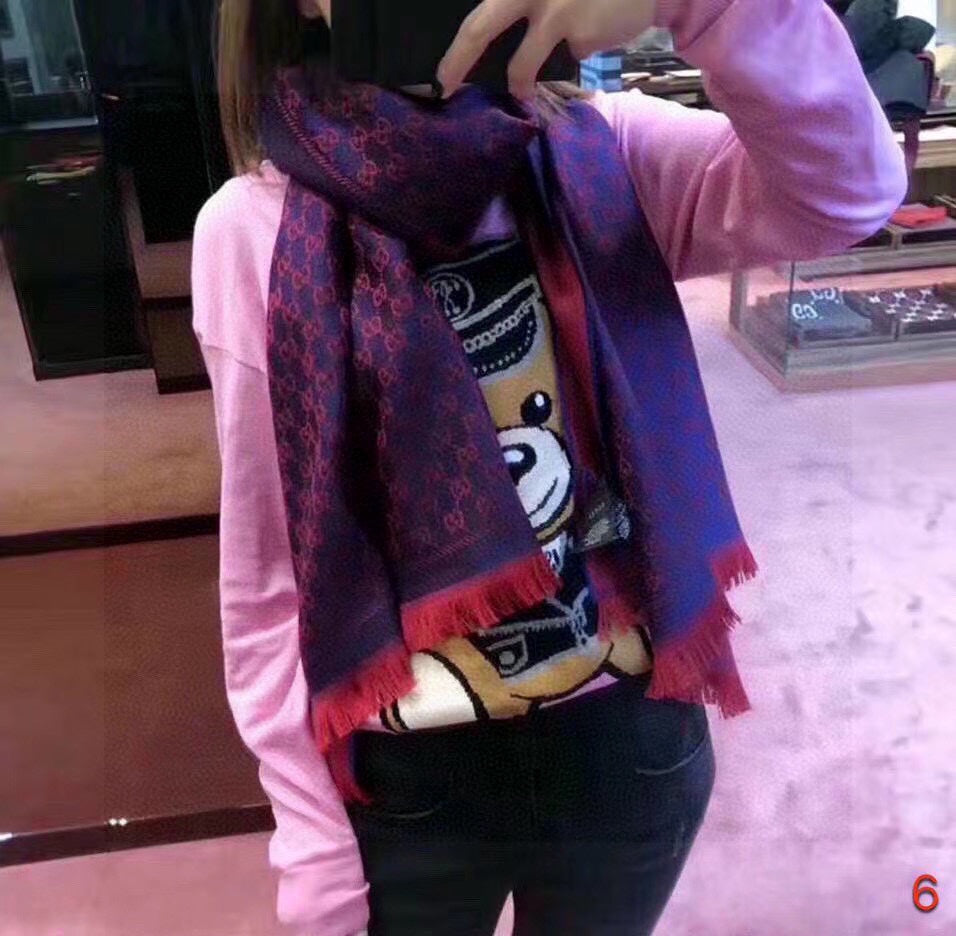 GUCCI SCARF 180 CM IN VIOLET PURPLE  PATTERN MONOGRAM WOOL 407526
