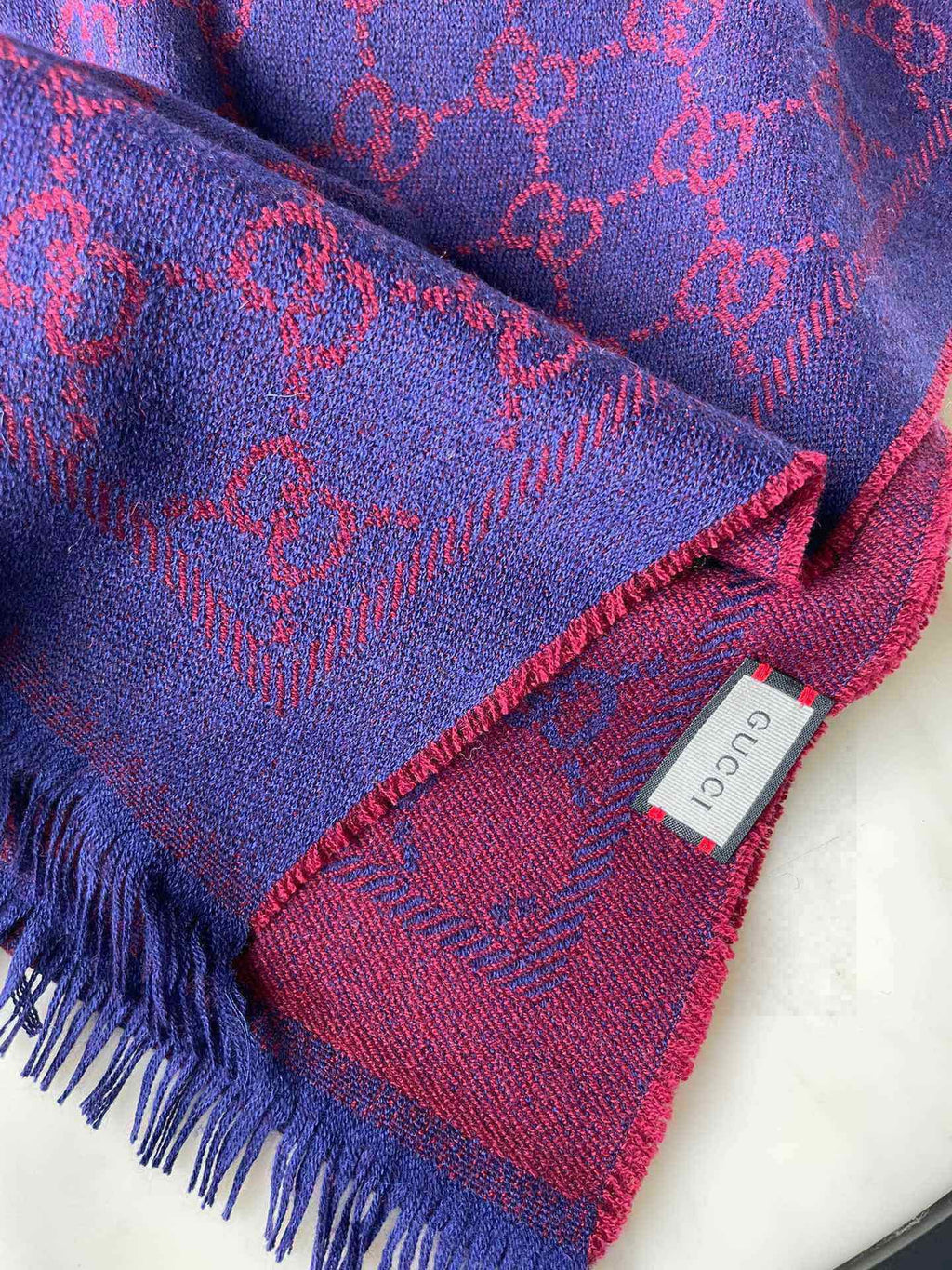 GUCCI SCARF 180 CM IN VIOLET PURPLE  PATTERN MONOGRAM WOOL 407526
