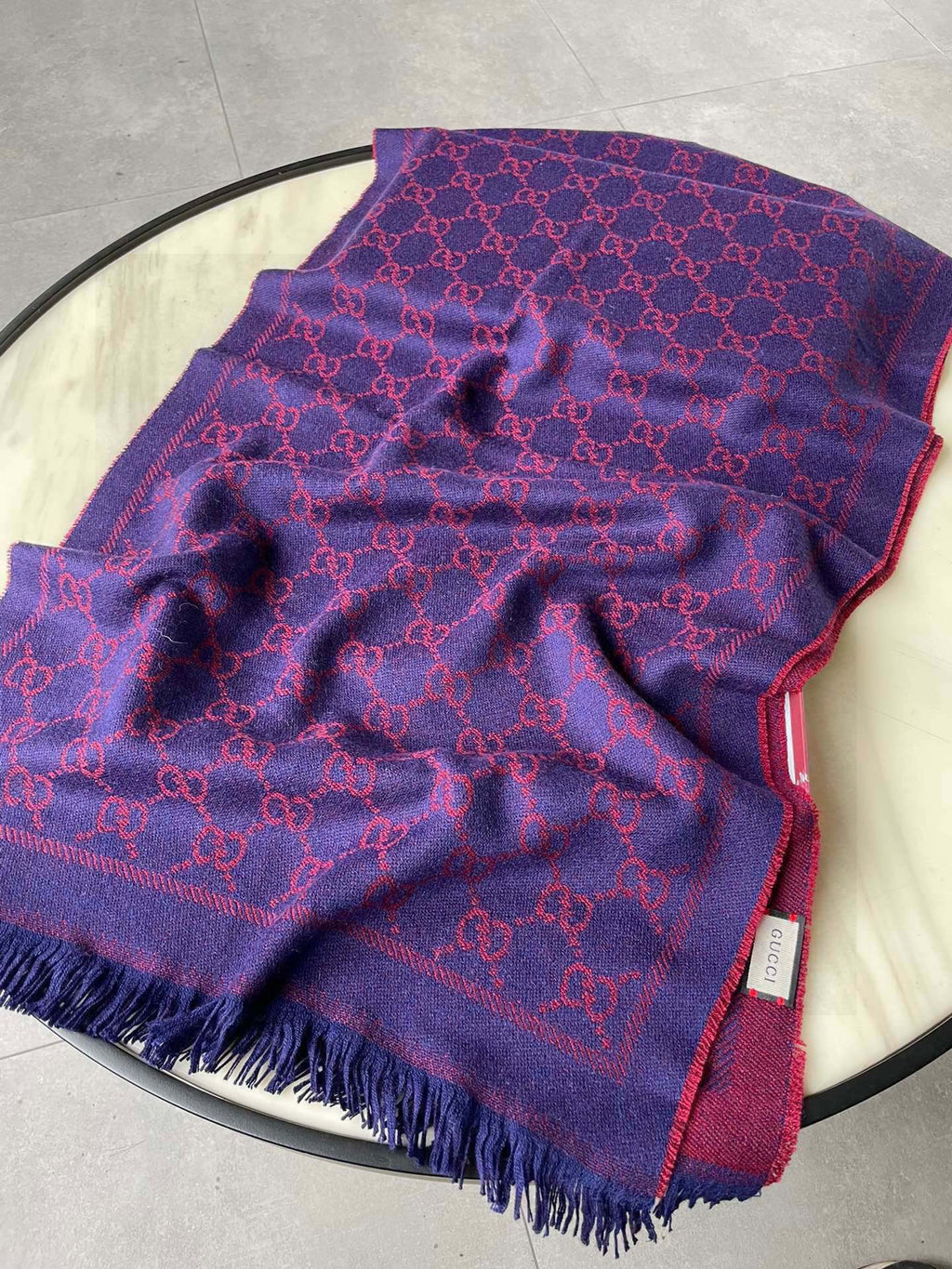 GUCCI SCARF 180 CM IN VIOLET PURPLE  PATTERN MONOGRAM WOOL 407526