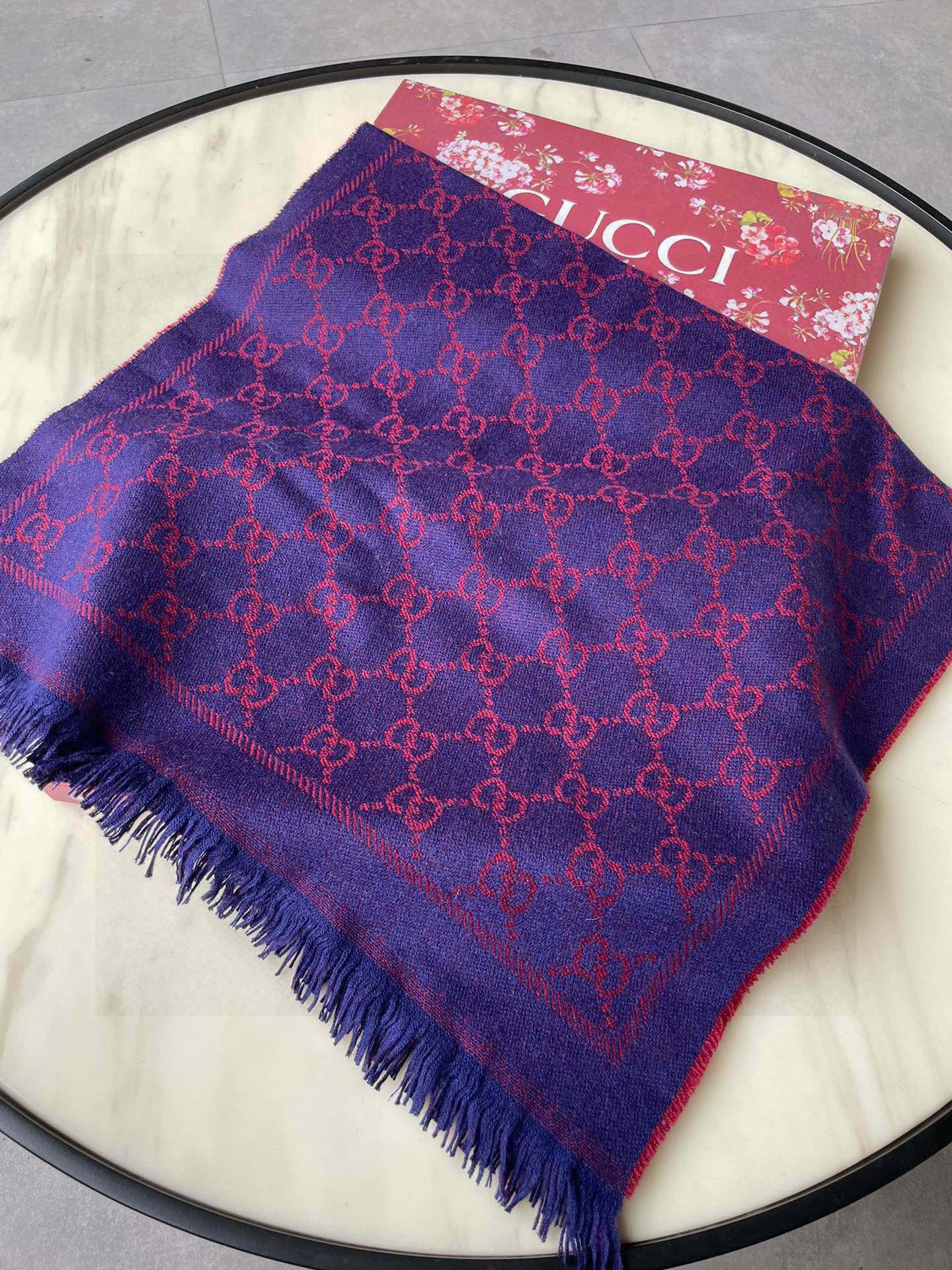 GUCCI SCARF 180 CM IN VIOLET PURPLE  PATTERN MONOGRAM WOOL 407526