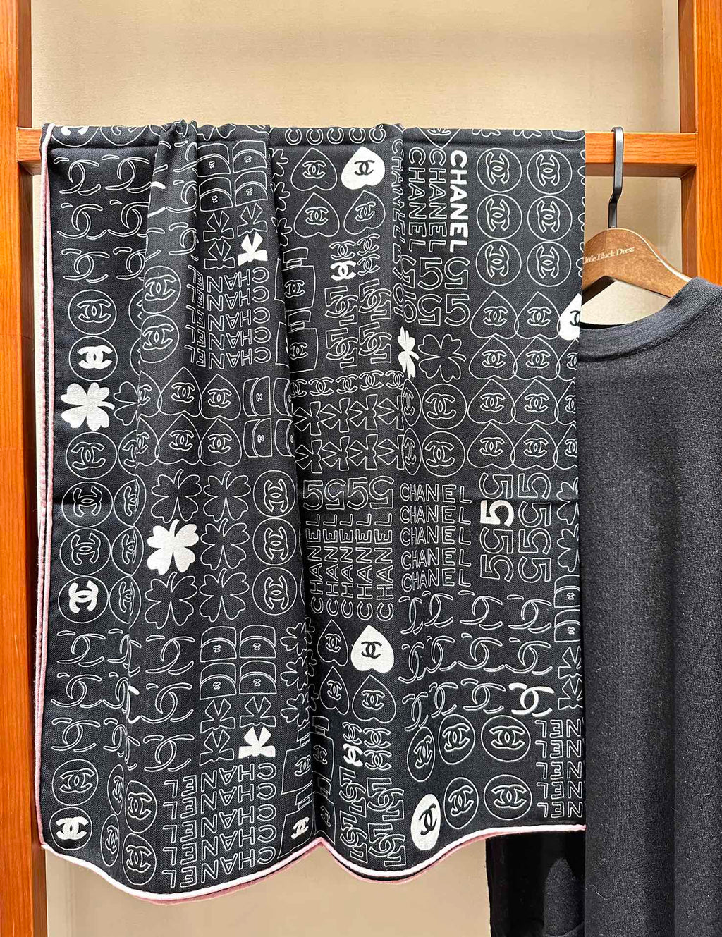 CHANEL SQUARE SCARF 140 CM IN BLACK MONOGRAM SILK 403999