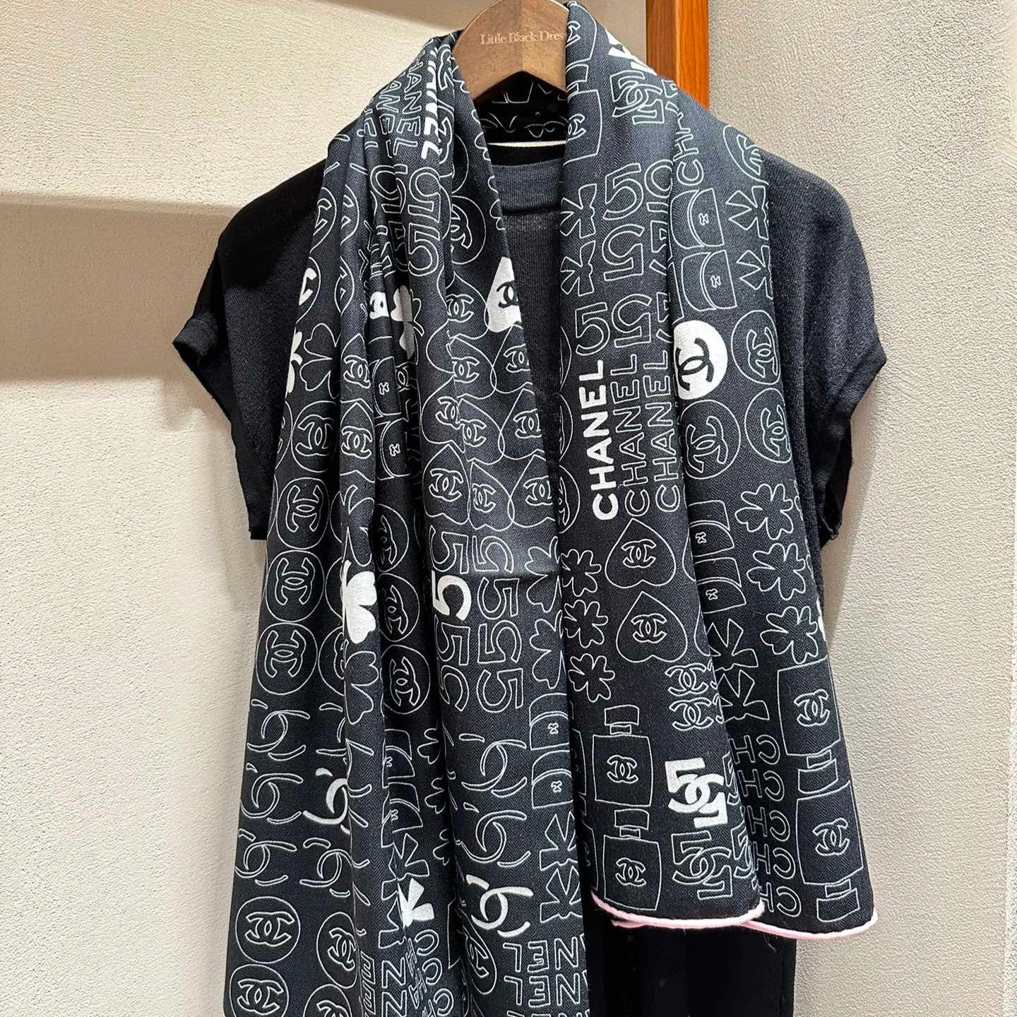 CHANEL SQUARE SCARF 140 CM IN BLACK MONOGRAM SILK 403999