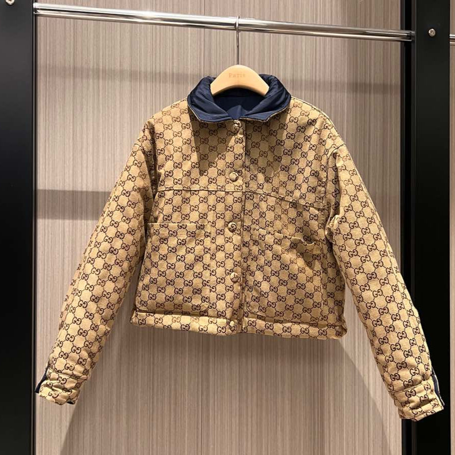 GUCCI Gucci Quilted Jacket Beige Blue Polyester Fiber