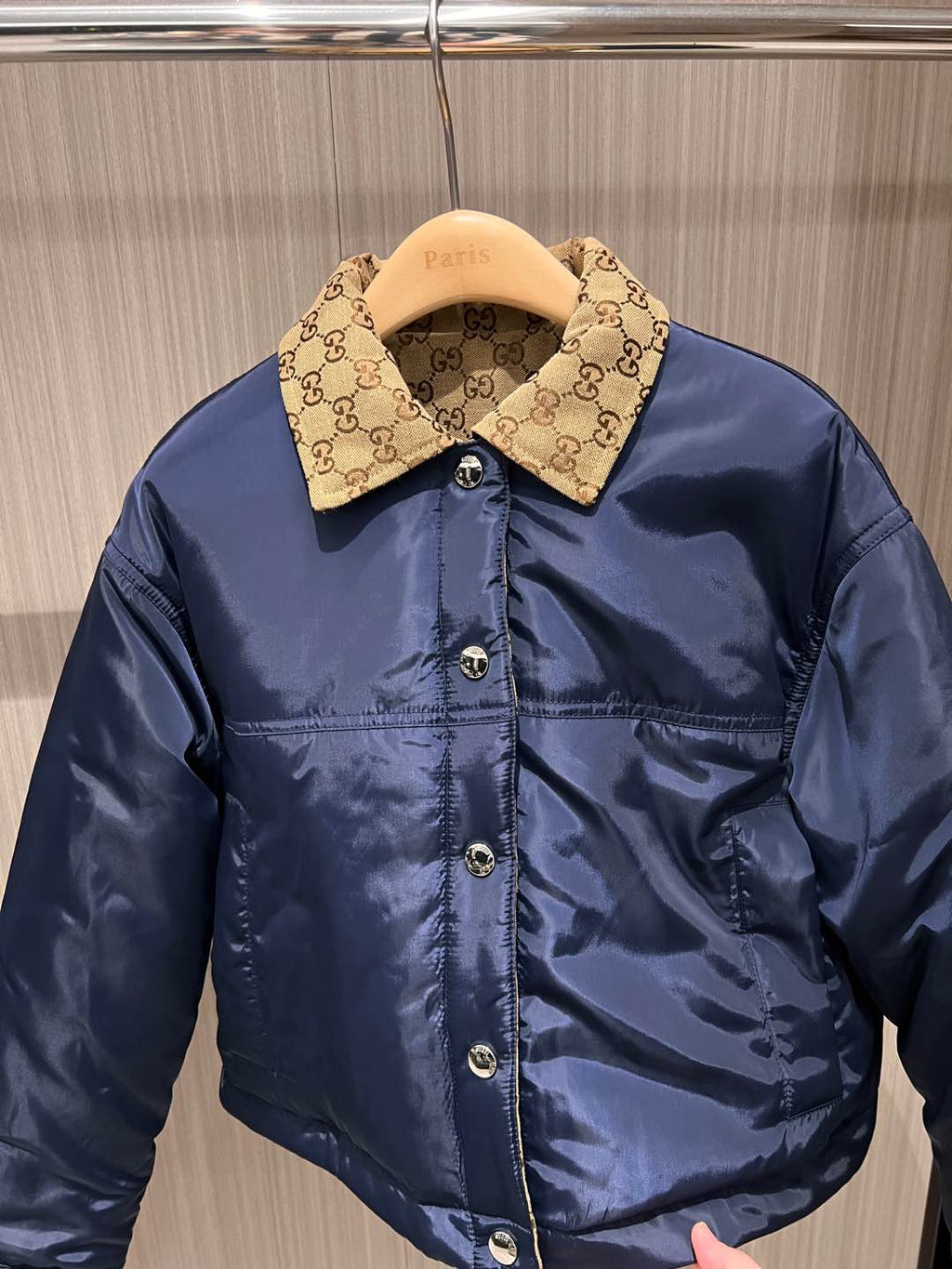 GUCCI Gucci Quilted Jacket Beige Blue Polyester Fiber
