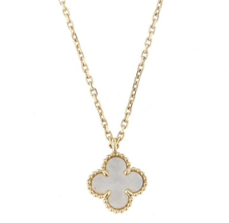 Van Cleef & Arpels CLOVER PEDANT PINK MOP GOLD NECKLACE