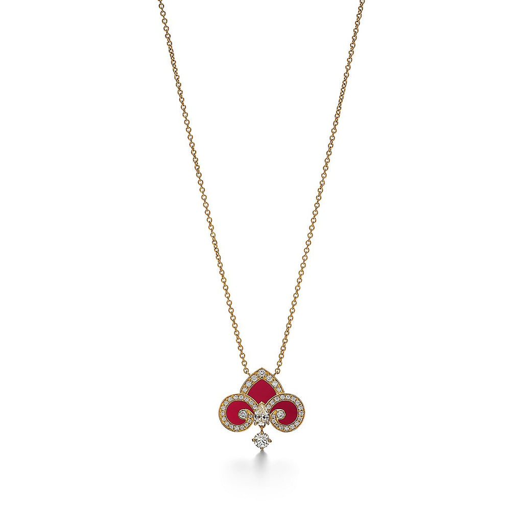 TIFFANY FLEUR DE LIS PINK GOLD DIAMOND NECKLACE