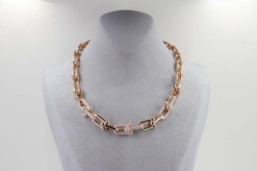 TIFFANY HARDWEAR GRADUATED LINK NECKLACE ROSE GOLD WITH PAVE DIAMONDS