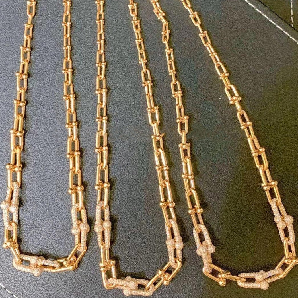 TIFFANY HARDWEAR GRADUATED LINK NECKLACE ROSE GOLD WITH PAVE DIAMONDS