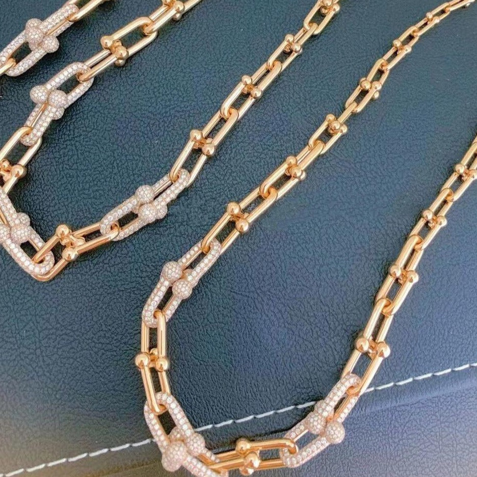 TIFFANY HARDWEAR GRADUATED LINK NECKLACE ROSE GOLD WITH PAVE DIAMONDS