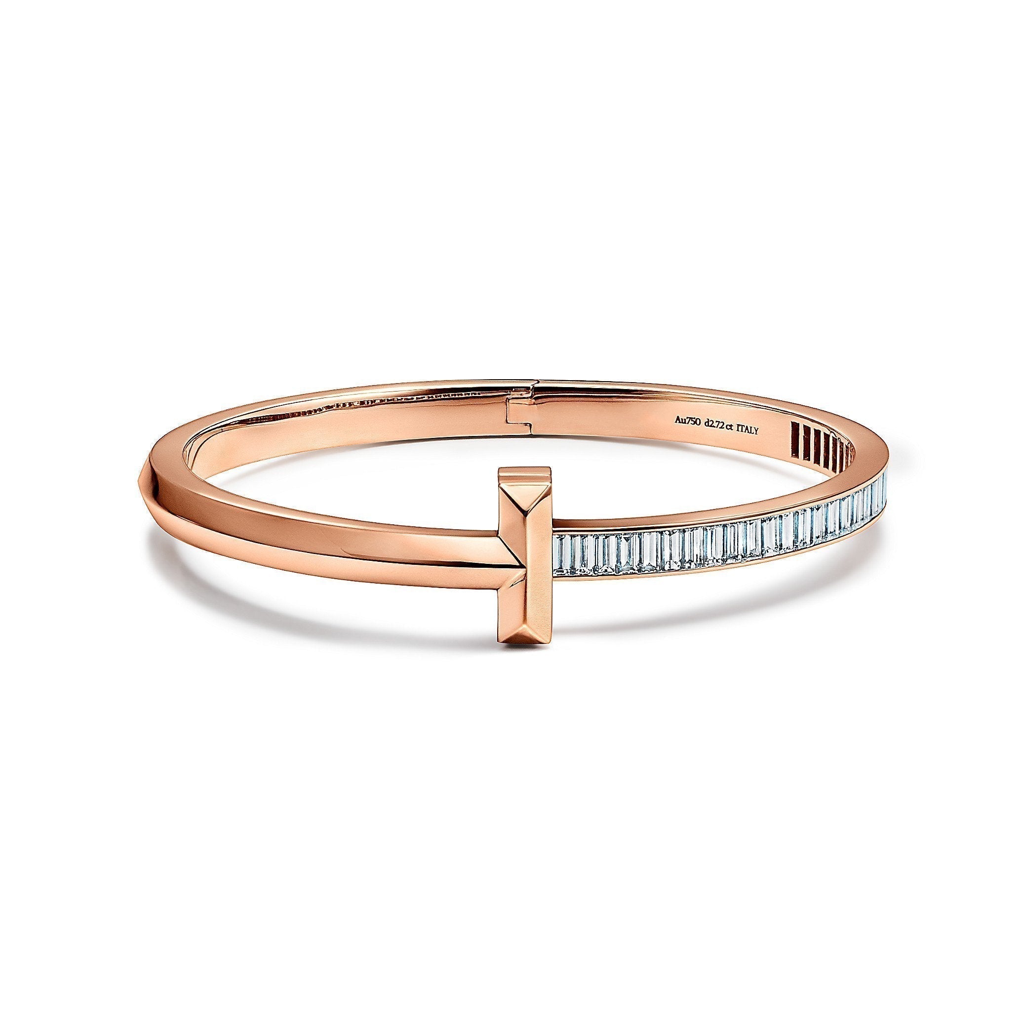 TIFFANY WIDE HINGED BANGLE PINK GOLD WITH BAGUETTE DIAMONDS