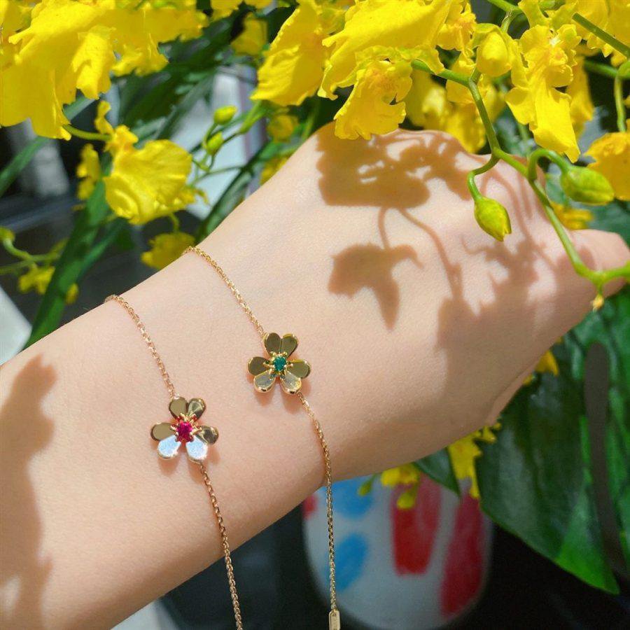 Van Cleef & Arpels FRIVOLE GOLD FLOWER PINK MALACHITE BRACELET