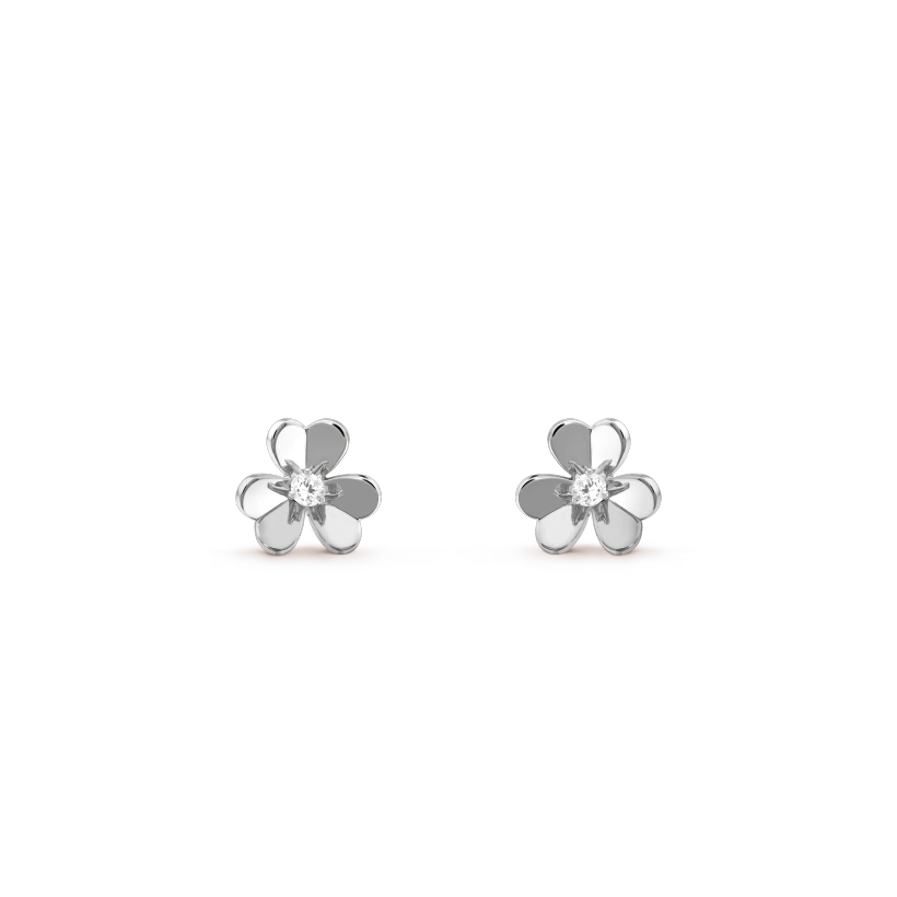 Van Cleef & Arpels FRIVOLE MINI SILVER FLOWER EARRINGS