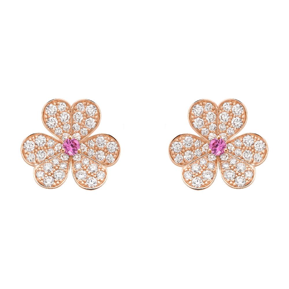 Van Cleef & Arpels FRIVOLE PINK GOLD FLOWER DIAMOND EARRINGS