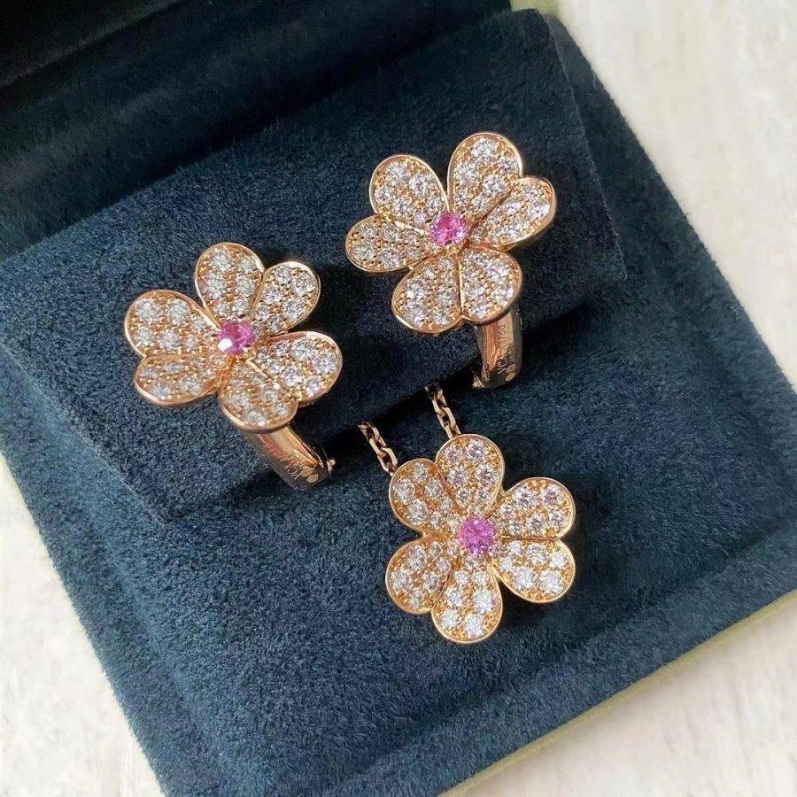 Van Cleef & Arpels FRIVOLE PINK GOLD FLOWER DIAMOND EARRINGS