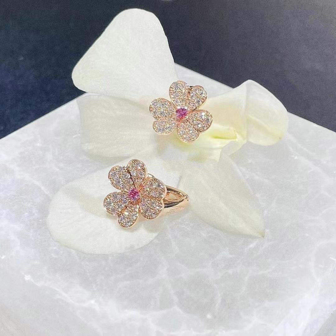 Van Cleef & Arpels FRIVOLE PINK GOLD FLOWER DIAMOND EARRINGS