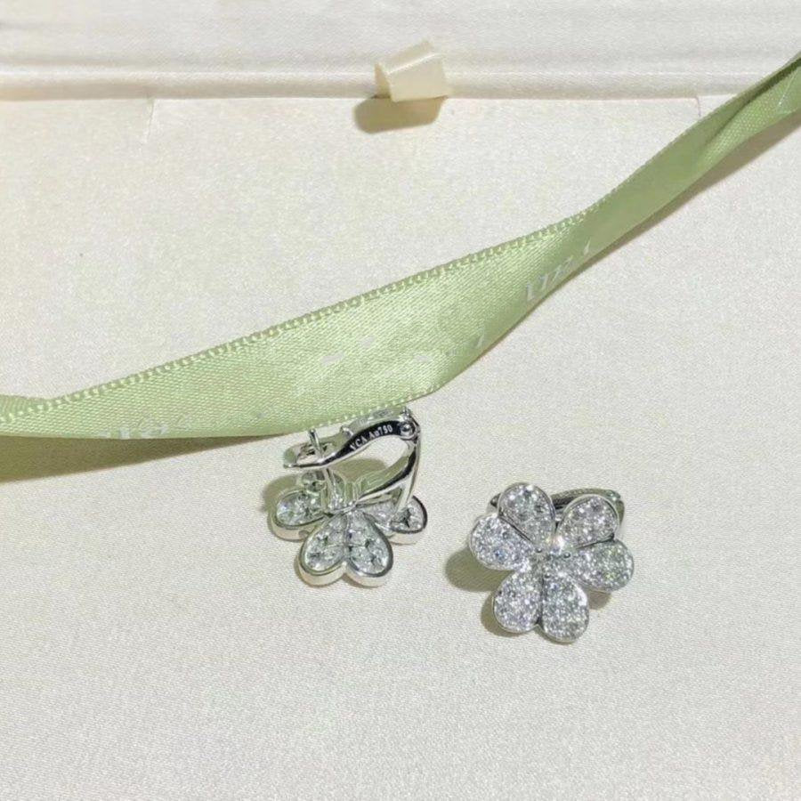 Van Cleef & Arpels FRIVOLE SILVER FLOWER DIAMOND EARRINGS