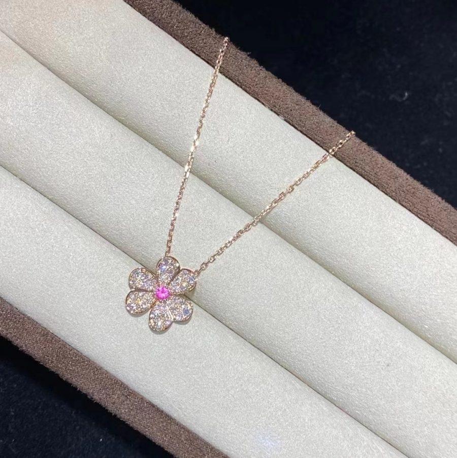 Van Cleef & Arpels FRIVOLE PINK GOLD FLOWER DIAMOND NECKLACE