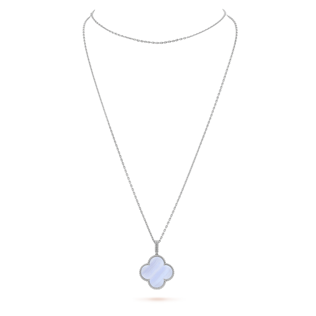 Van Cleef & Arpels CLOVER SILVER CHALCEDONY BIG CLOVER NECKLACE