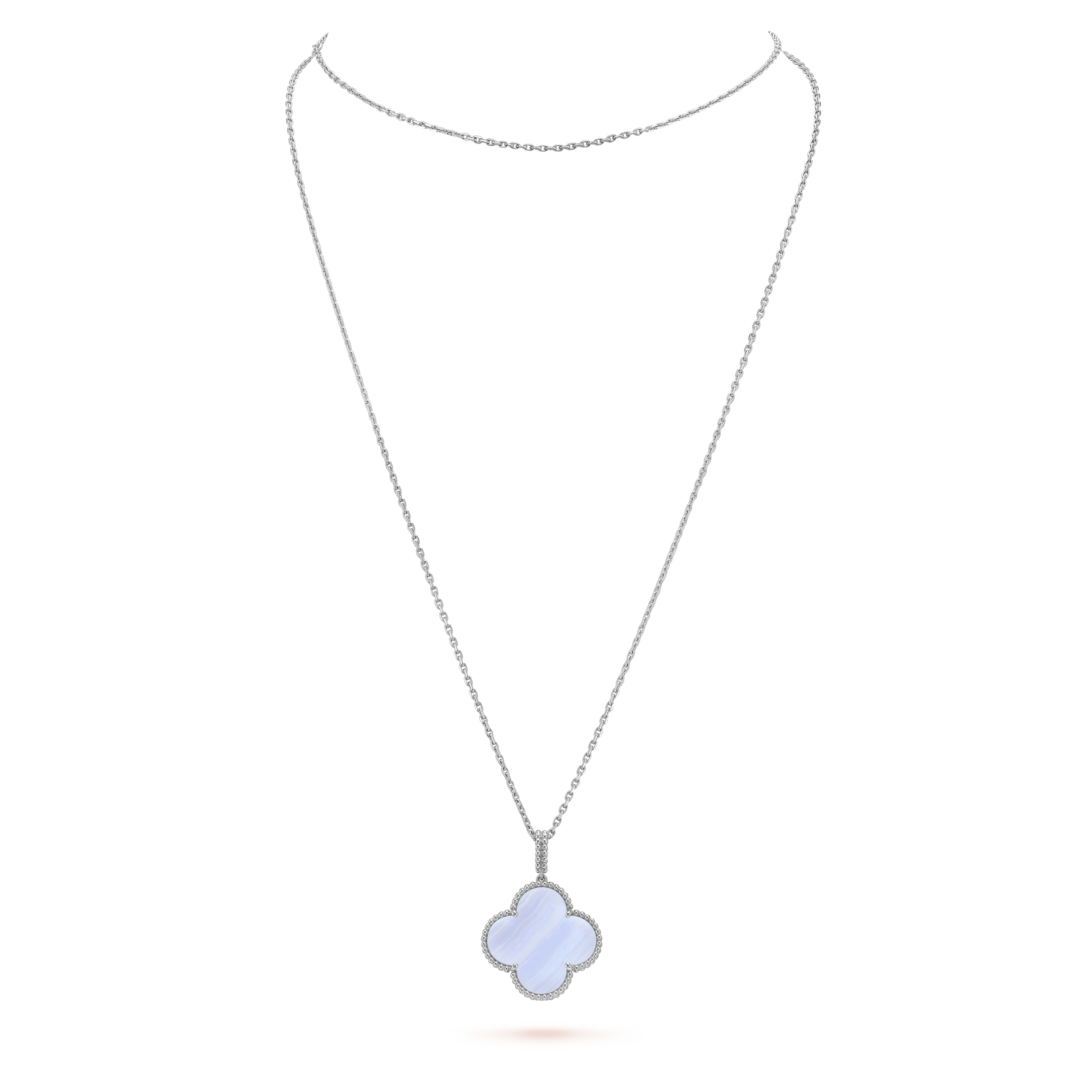 Van Cleef & Arpels CLOVER SILVER CHALCEDONY BIG CLOVER NECKLACE