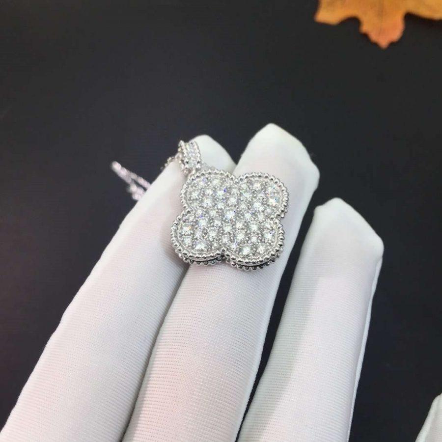 Van Cleef & Arpels CLOVER SILVER FULL DIAMOND BIG CLOVER NECKLACE