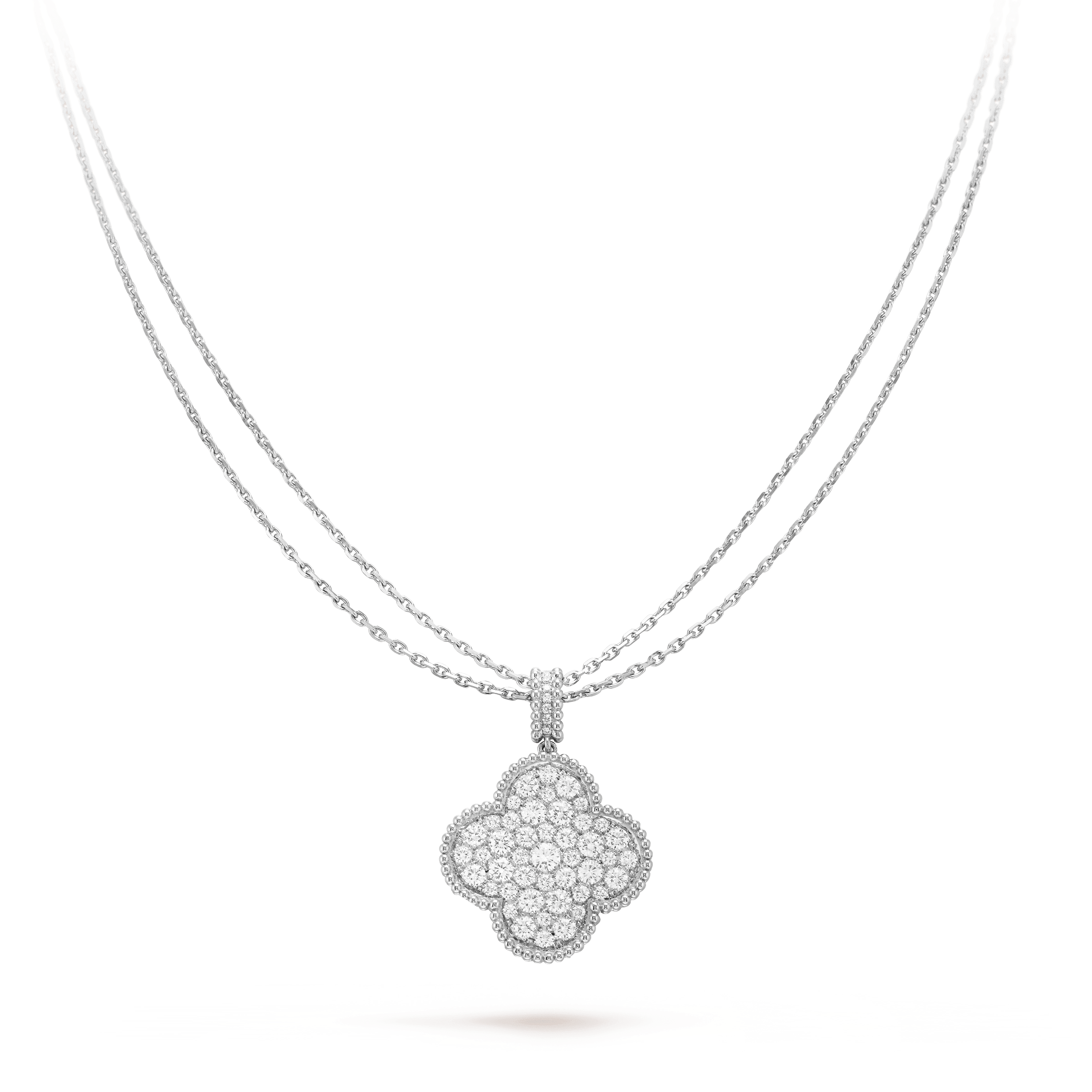 Van Cleef & Arpels CLOVER SILVER FULL DIAMOND BIG CLOVER NECKLACE
