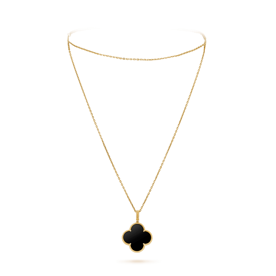 Van Cleef & Arpels CLOVER GOLD ONYX BIG CLOVER NECKLACE