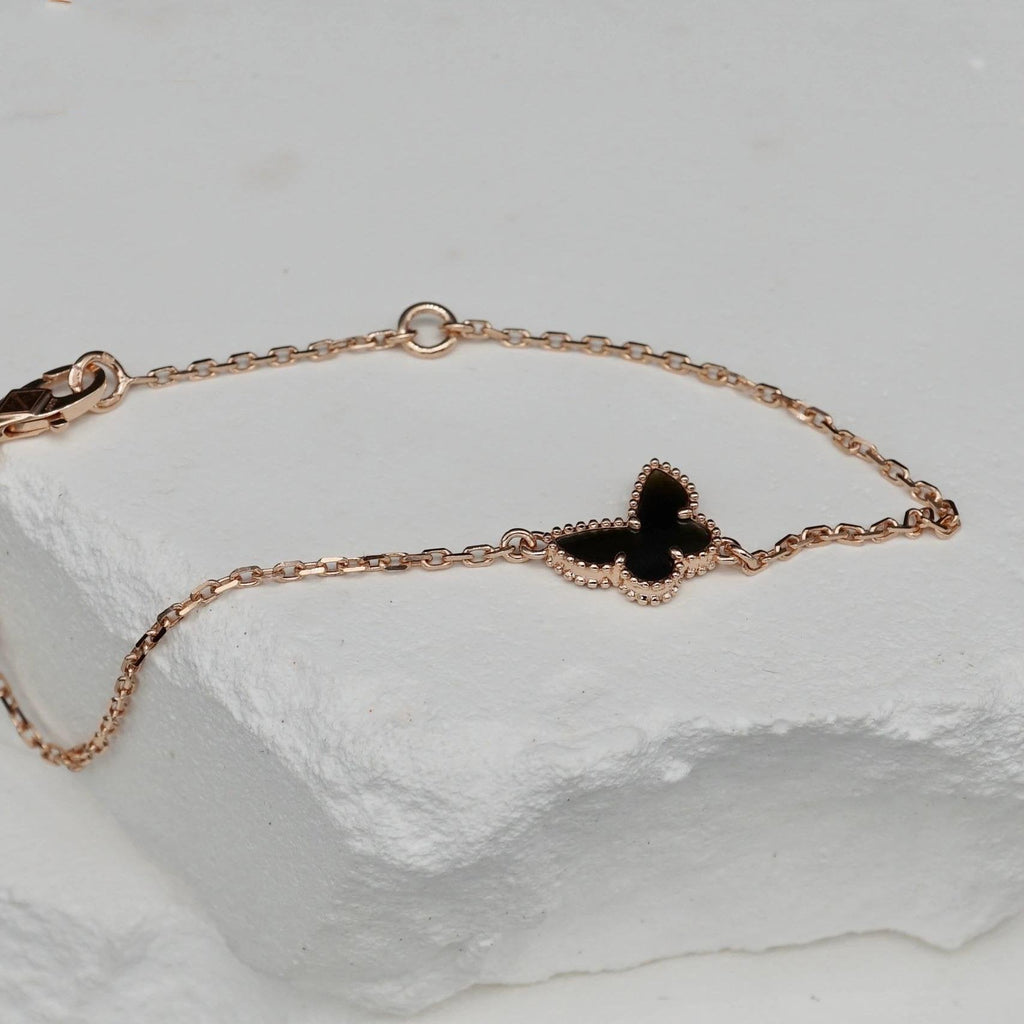 Van Cleef & Arpels BUTTERFLY ONYX PINK GOLD BRACELET