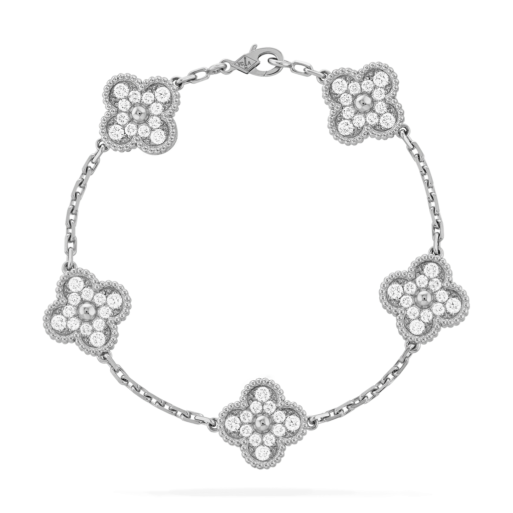 Van Cleef & Arpels CLOVER 5 MOTIFS SILVER DIAMOND BRACELET