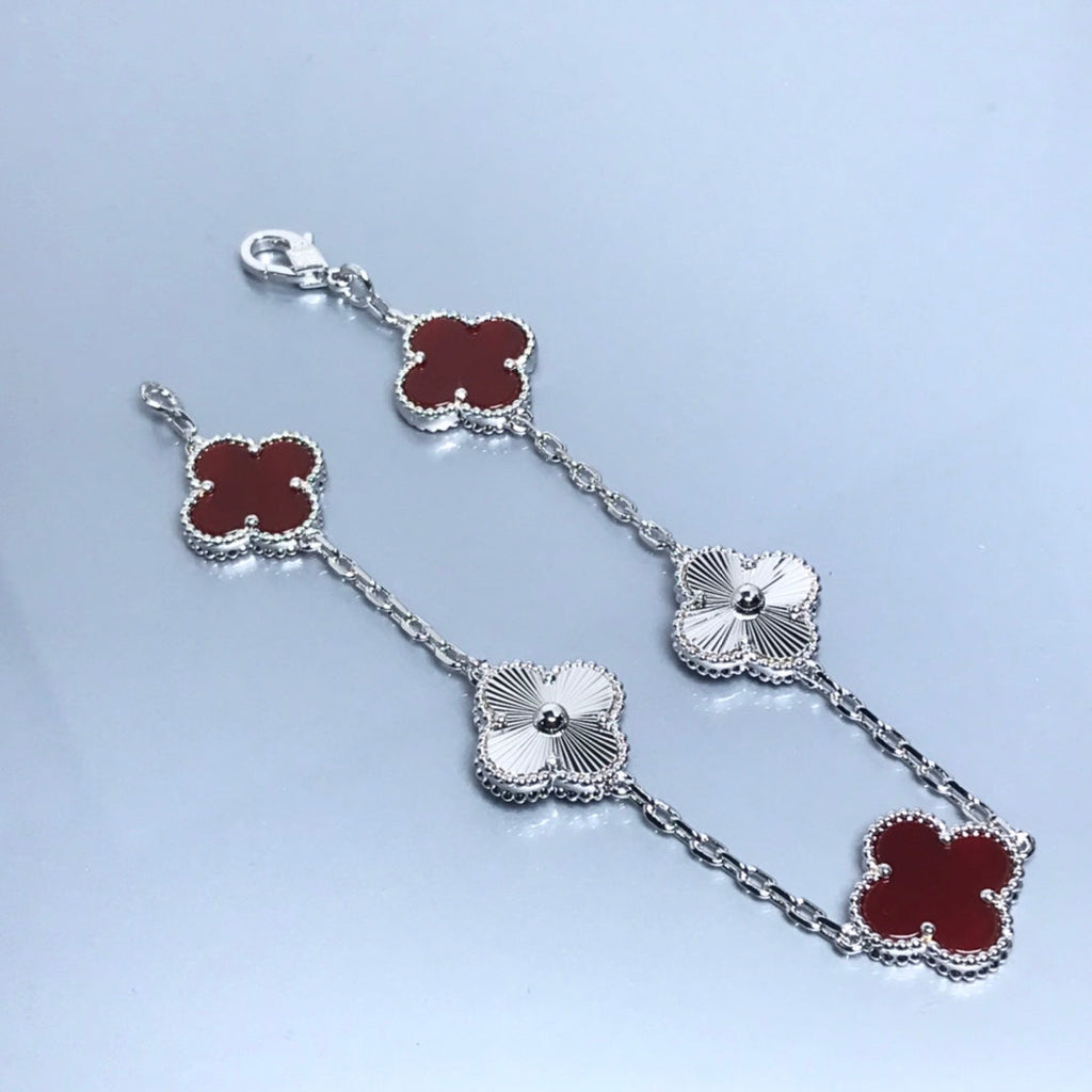 Van Cleef & Arpels CLOVER BRACELET 5 MOTIF CARNELIAN SILVER