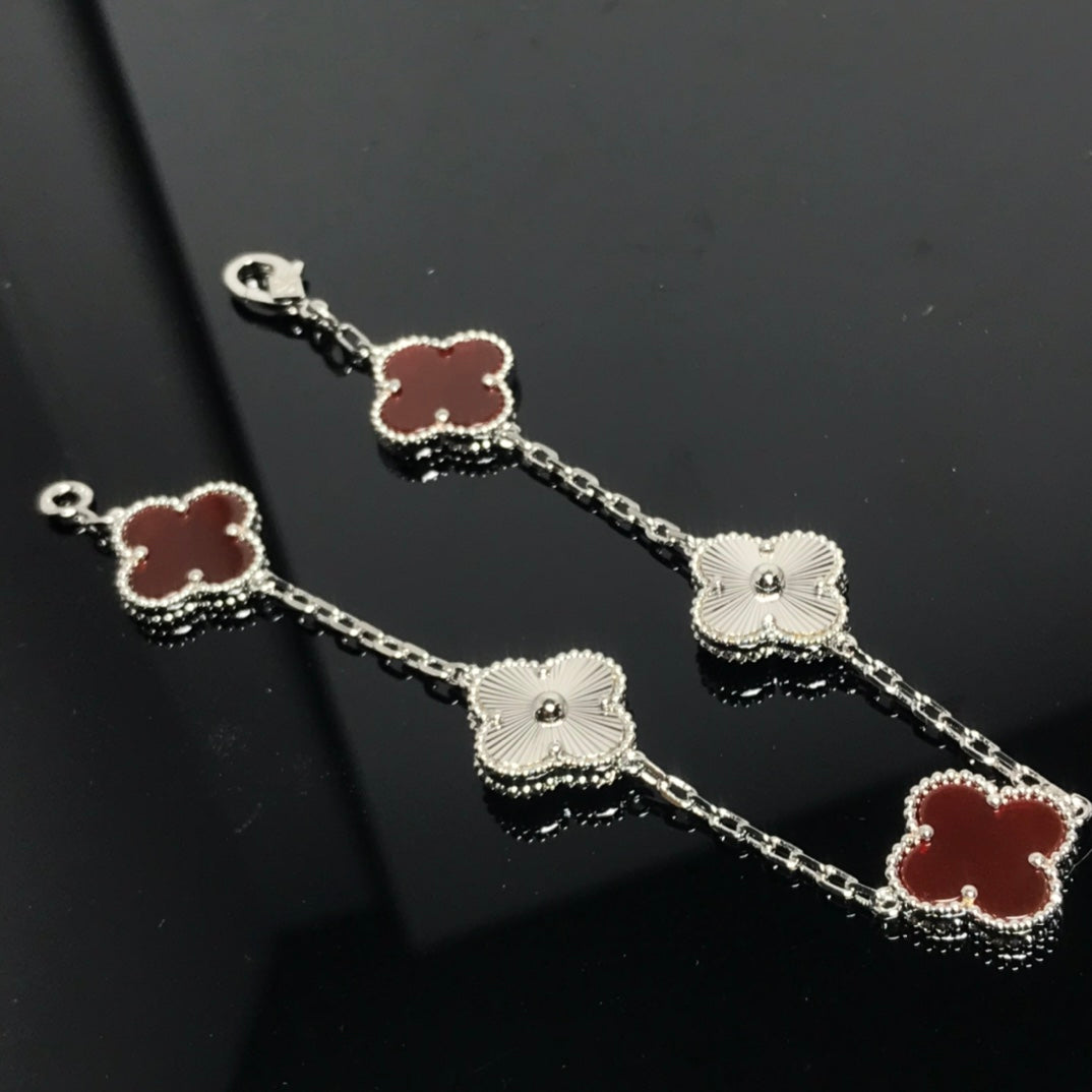 Van Cleef & Arpels CLOVER BRACELET 5 MOTIF CARNELIAN SILVER