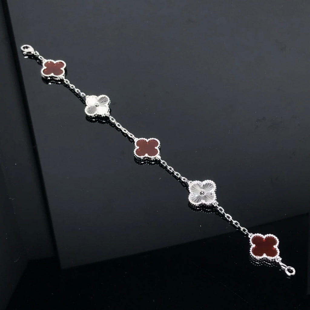 Van Cleef & Arpels CLOVER BRACELET 5 MOTIF CARNELIAN SILVER